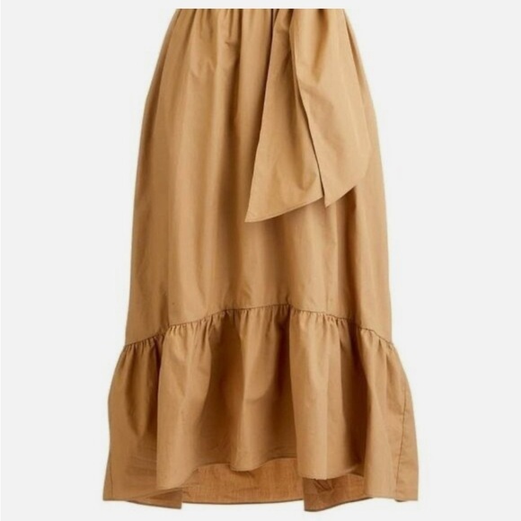 J.Crew midi dress brown camel Faux Wrap Cotton Poplin Dress belted Size 0 - Picture 7 of 12